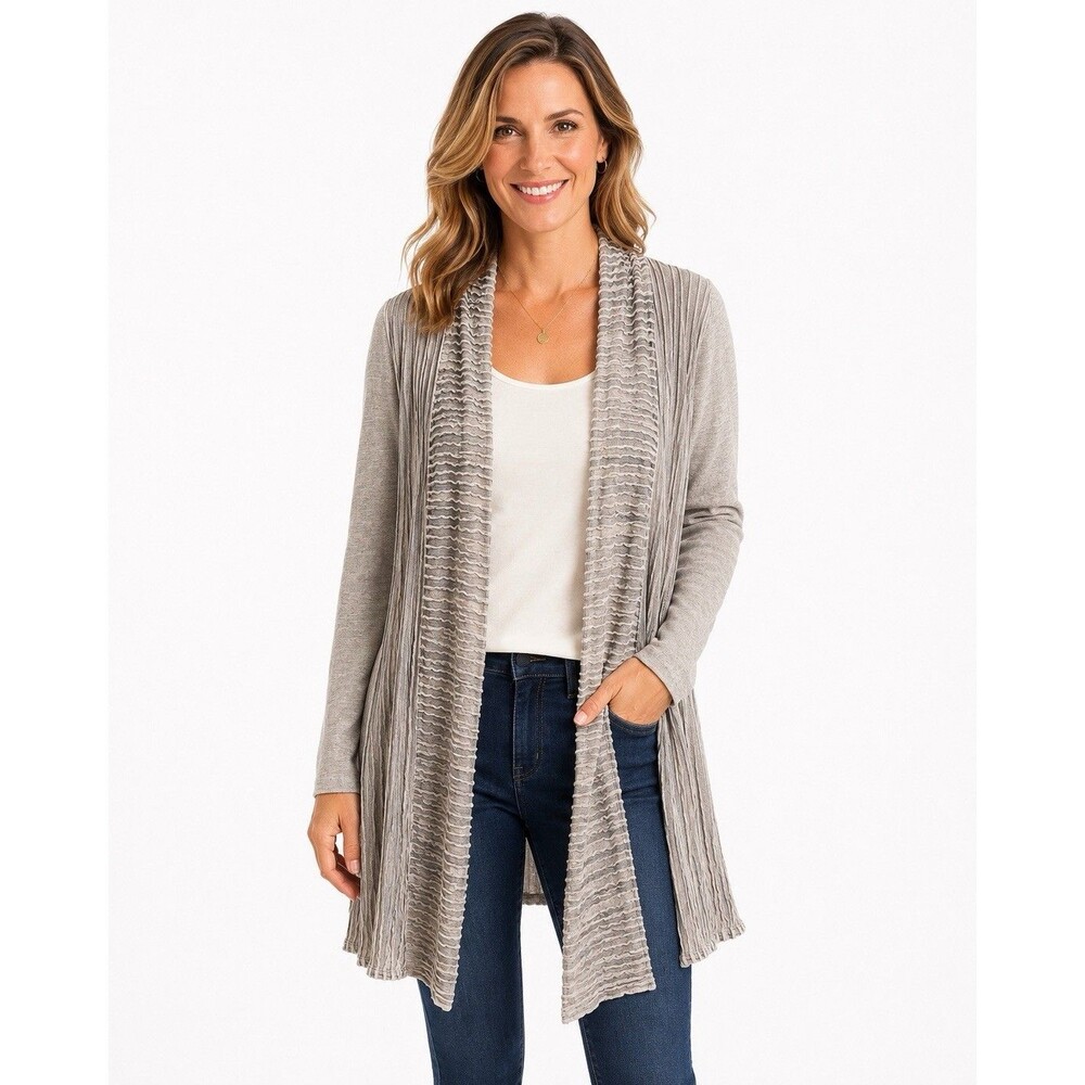 Zenergy by Chico’s Women’s Size 1 Gray Open Front Textured Cardigan Long Sleeve